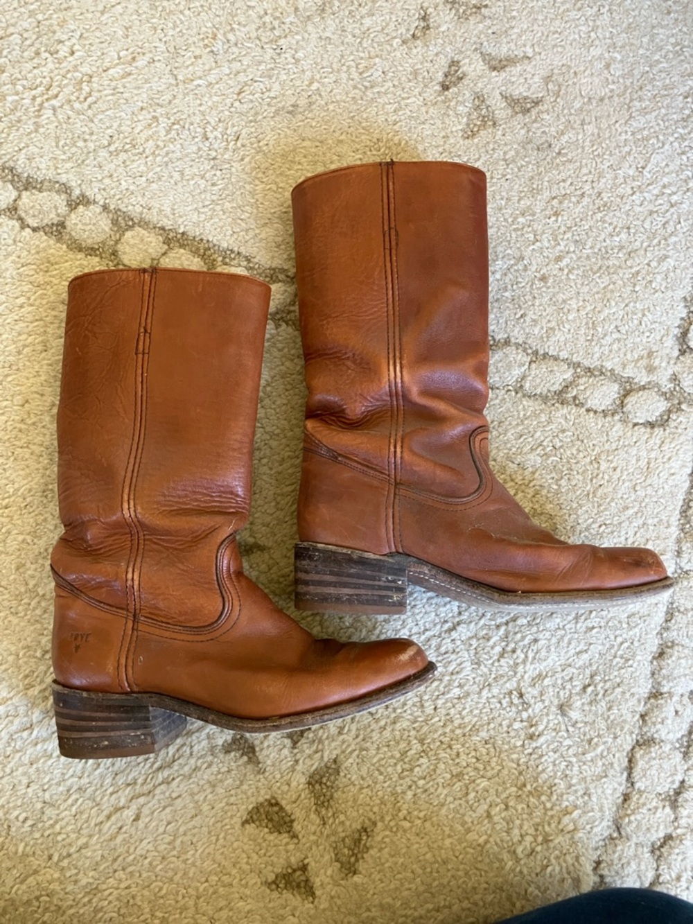 Frye Cognac Leather Mid-Calf Heeled Boots